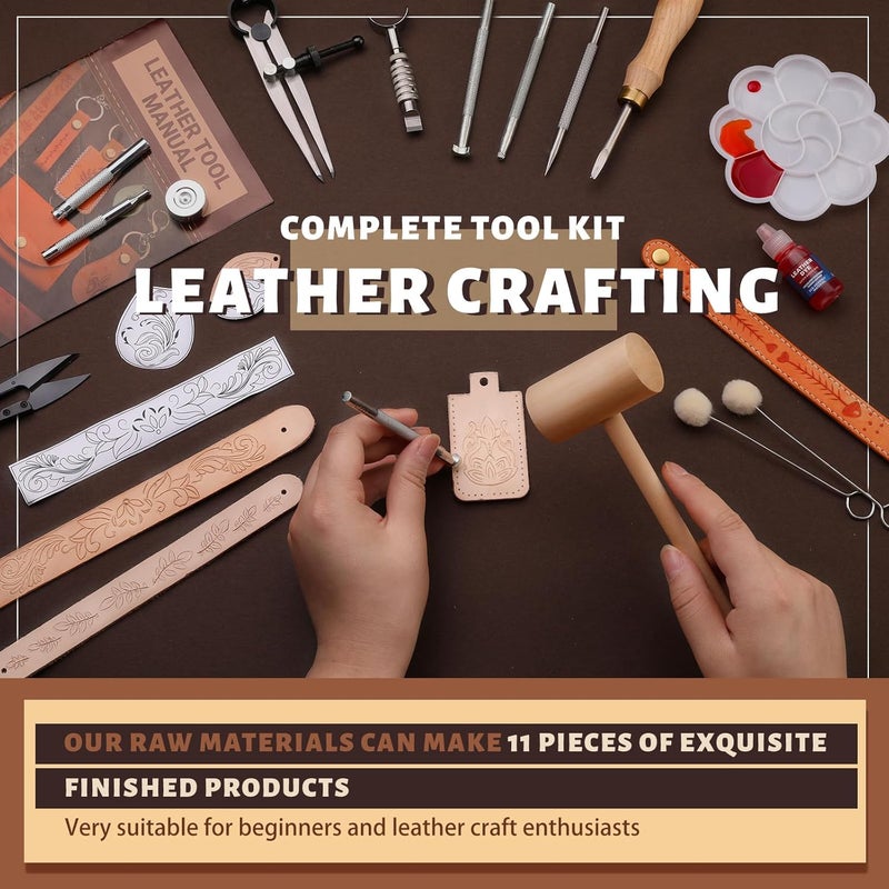 CBHGFEA Leather Crafting Kit: Leather Working Tools and Supplies for DIY Craft Beginners Stamping Dyeing Carving Sewing Edge Sealing with Video Tutorials for Earrings Wallet Keychain Wristband Bookmark - Image 5